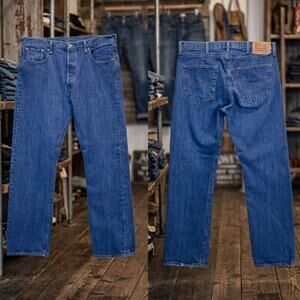 Levis 501 Button Fly Denim Blue Jeans Mens 38x30 Regular Straight Leg